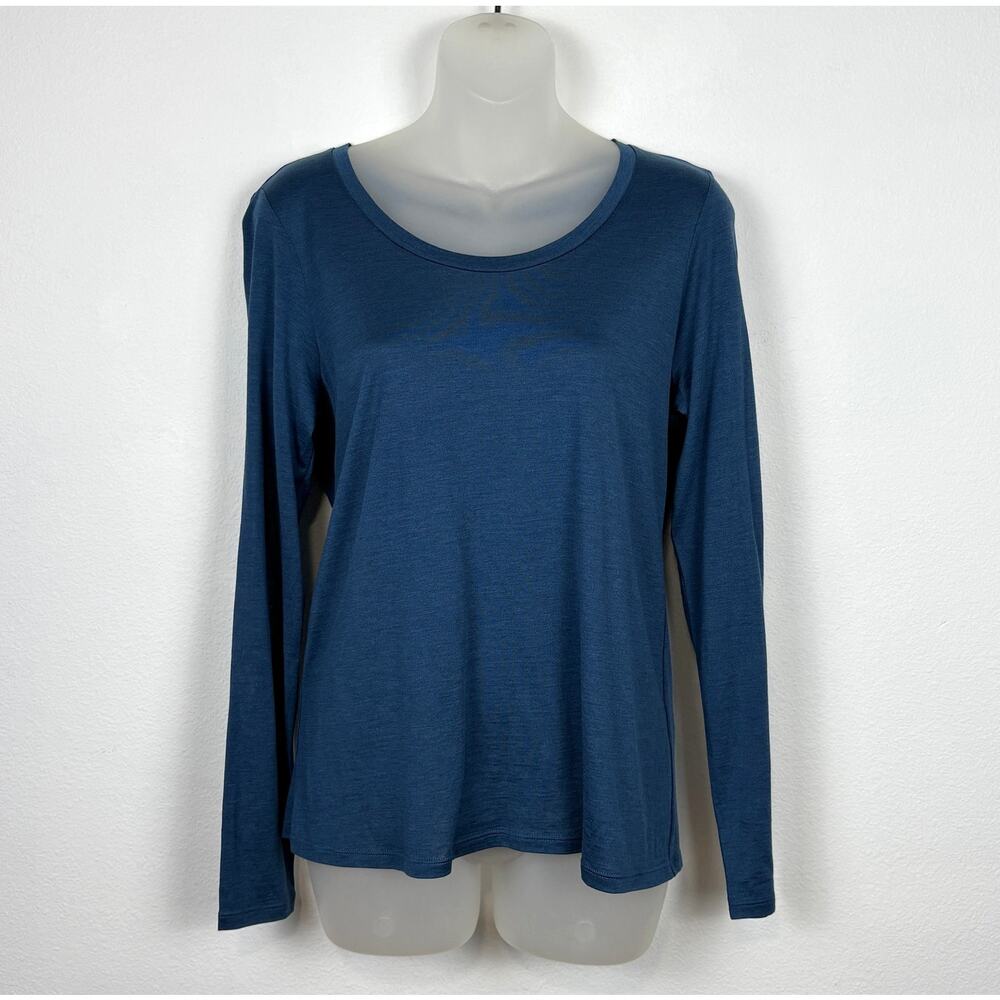 Eileen Fisher Round Neck Silk Cotton Long Sleeve Shirt Top in Teal Blue Size S